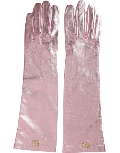 Dolce & Gabbana Pink Laminated Logo Mid Arm Length Gloves Dolce & Gabbana