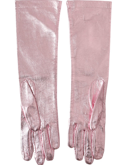 Dolce & Gabbana Pink Laminated Logo Mid Arm Length Gloves Dolce & Gabbana