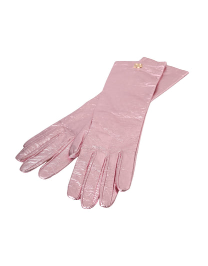 Dolce & Gabbana Pink Laminated Logo Mid Arm Length Gloves Dolce & Gabbana