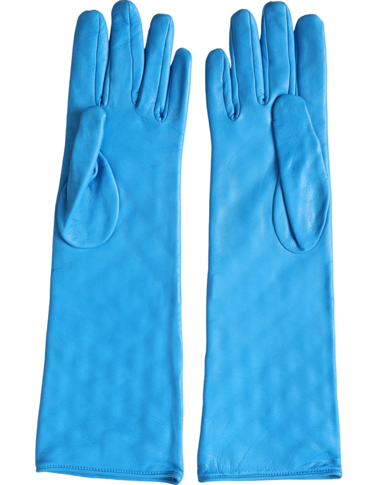 Dolce & Gabbana Blue Leather Quilted Mid Arm Length Gloves Dolce & Gabbana