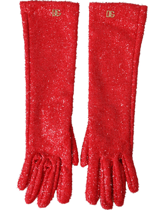 Dolce & Gabbana Red Lurex Fantasia Mid Arm Length Gloves Dolce & Gabbana