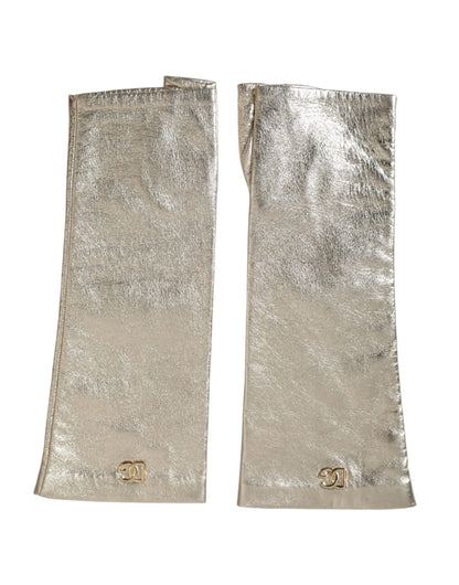 Dolce & Gabbana Silver Laminated Logo Finger Less Gloves Dolce & Gabbana