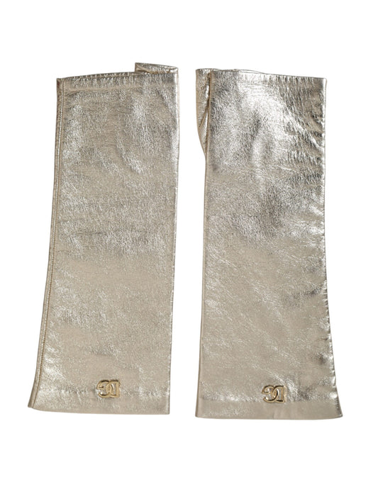 Dolce & Gabbana Silver Laminated Logo Finger Less Gloves Dolce & Gabbana