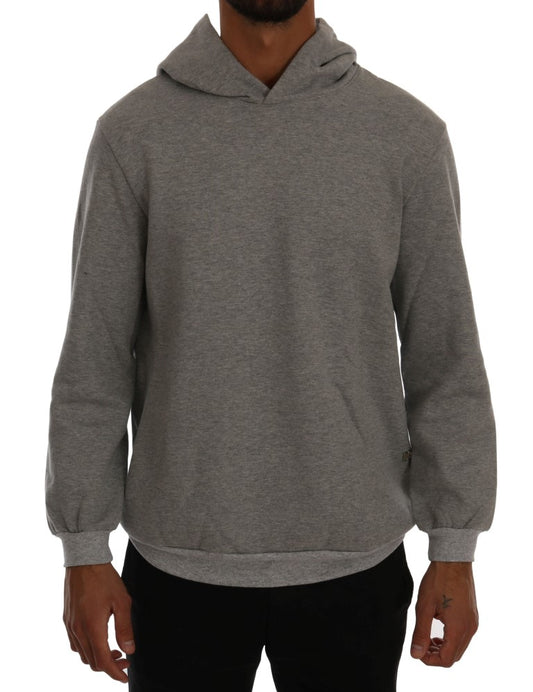 Daniele Alessandrini Sophisticated Gray Cotton Hooded Sweater Daniele Alessandrini