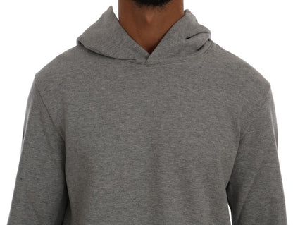 Daniele Alessandrini Sophisticated Gray Cotton Hooded Sweater Daniele Alessandrini