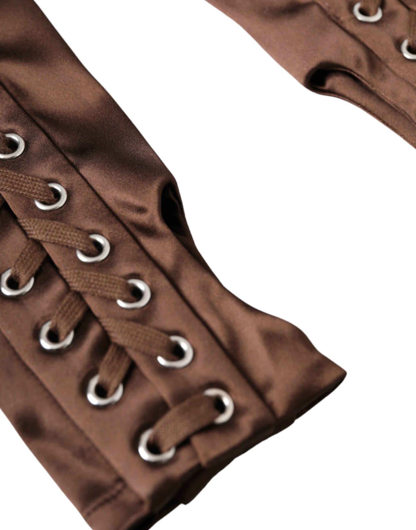 Dolce & Gabbana Brown Acetate Lace Up Fingerless Gloves Dolce & Gabbana