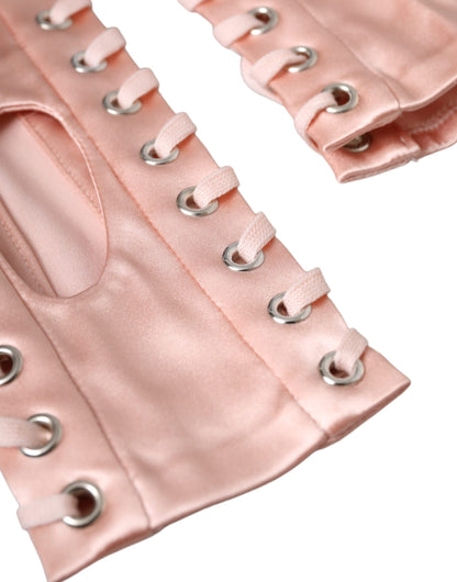 Dolce & Gabbana Pink Acetate Lace Up Fingerless Gloves Dolce & Gabbana