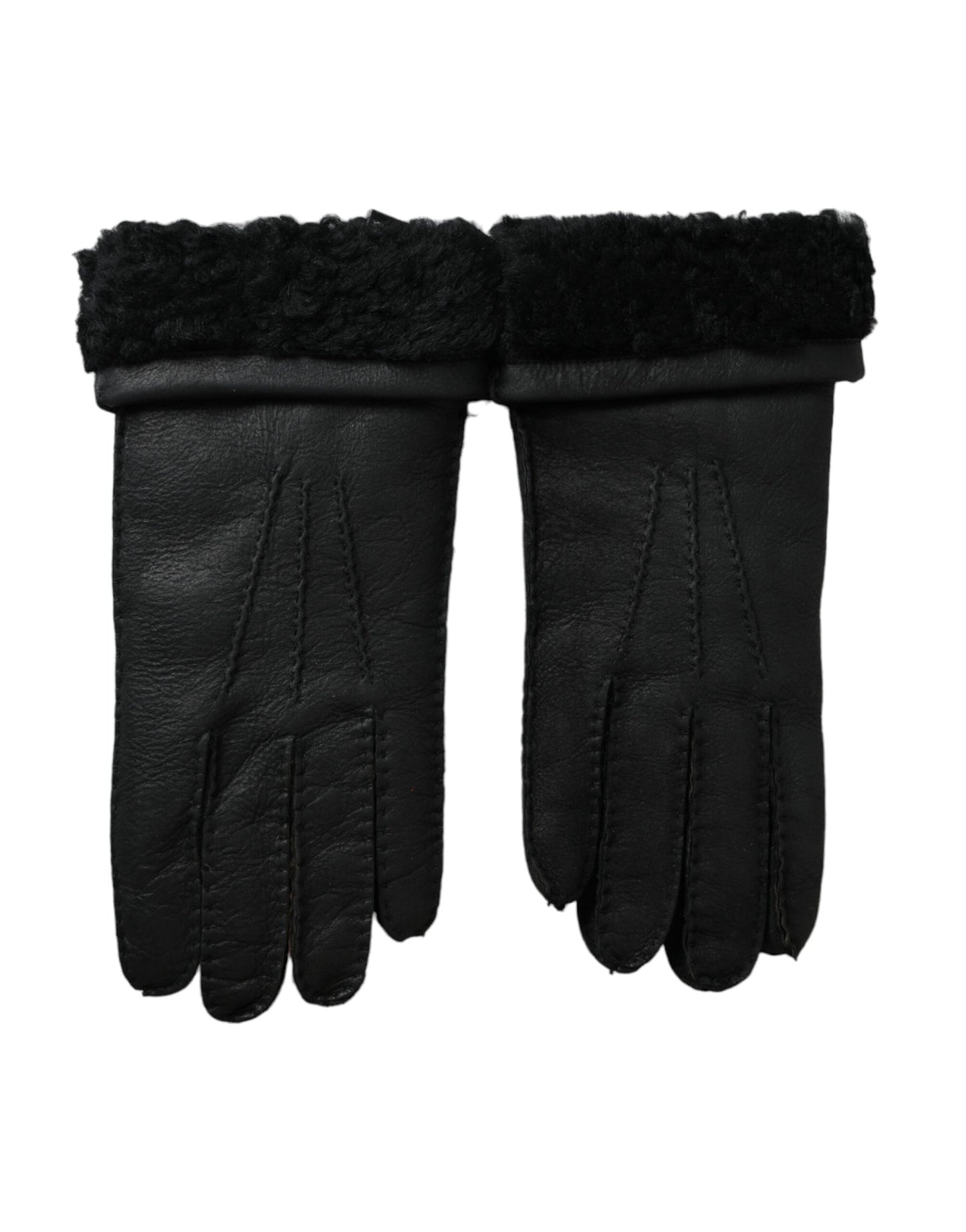 Dolce & Gabbana Black Leather Fur Short Hands Gloves Dolce & Gabbana