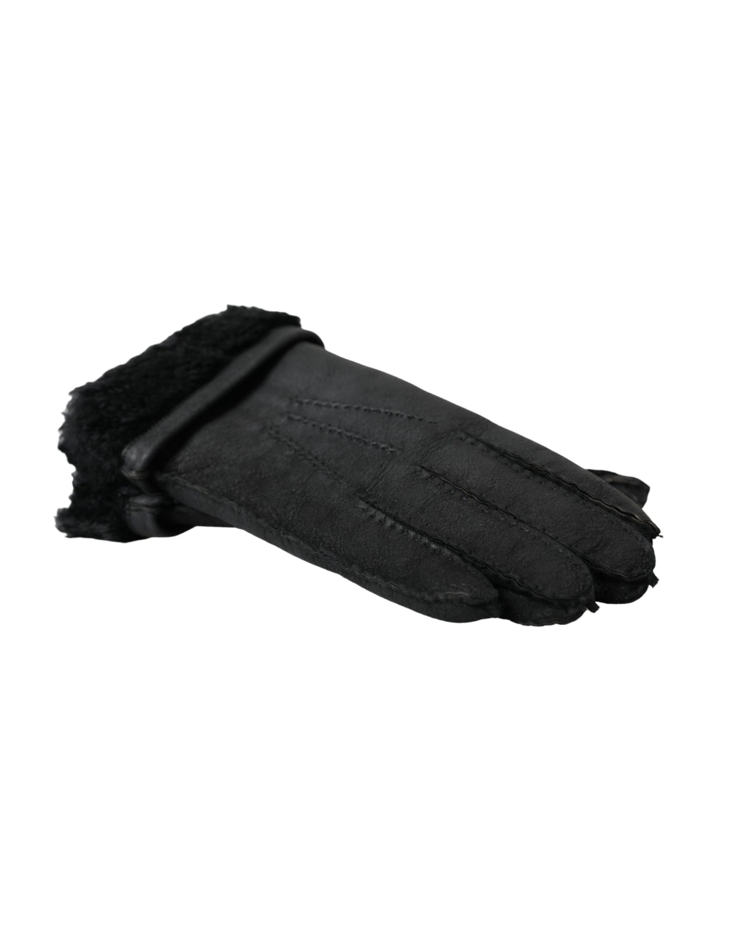 Dolce & Gabbana Black Leather Fur Short Hands Gloves Dolce & Gabbana