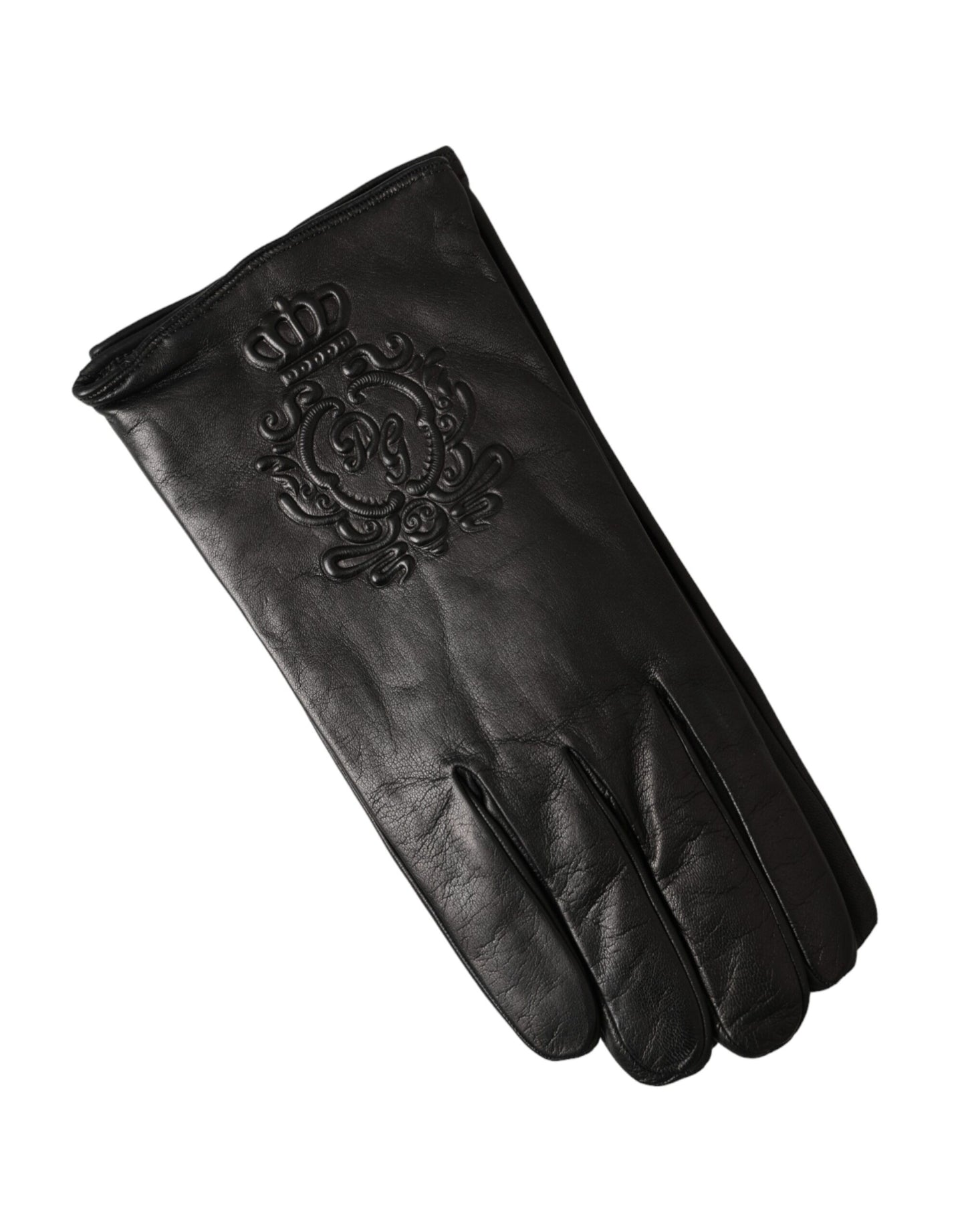 Dolce & Gabbana Black Leather Embossed Logo Short Hands Gloves Dolce & Gabbana