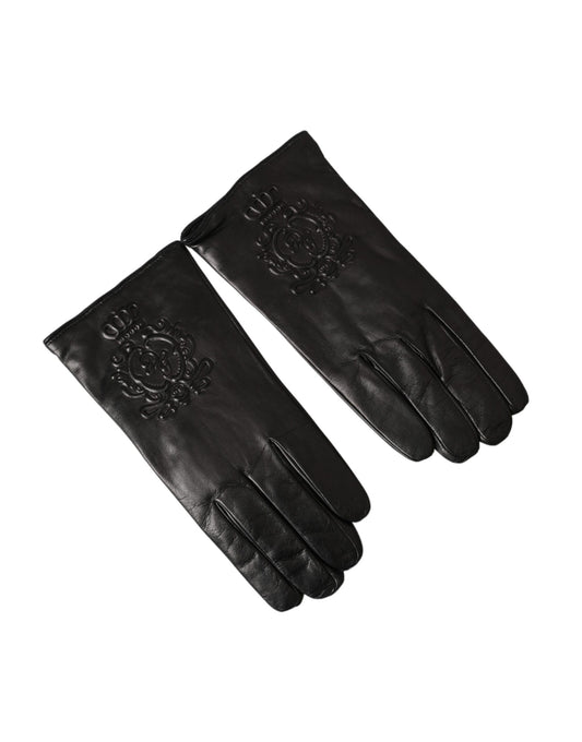 Dolce & Gabbana Black Leather Embossed Logo Short Hands Gloves Dolce & Gabbana