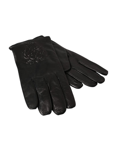 Dolce & Gabbana Black Leather Embossed Logo Short Hands Gloves Dolce & Gabbana