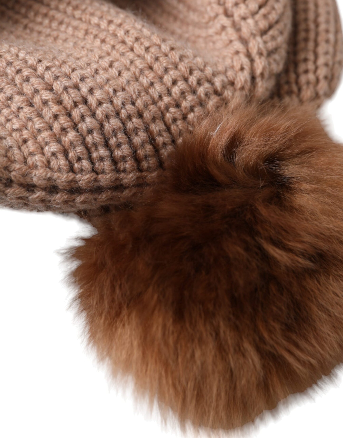 Dolce & Gabbana Brown Solid Knitted Fur Ball Winter Beanie Hat Dolce & Gabbana