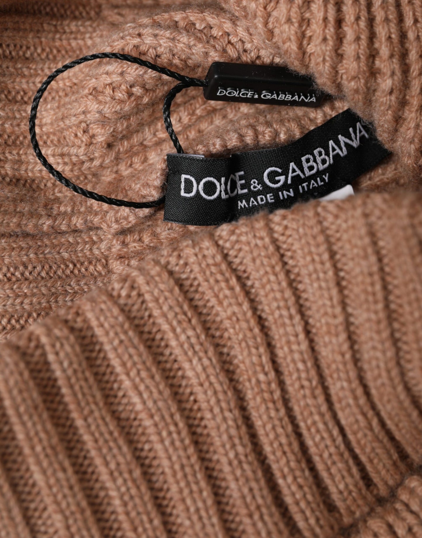 Dolce & Gabbana Brown Solid Knitted Fur Ball Winter Beanie Hat Dolce & Gabbana