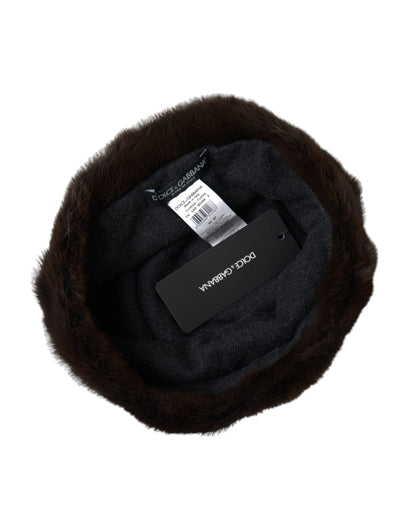 Dolce & Gabbana Brown Weasel Fur Womens Cashmere Hat Beanie Dolce & Gabbana