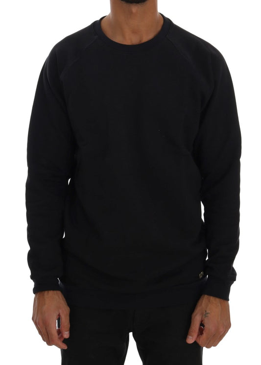 Daniele Alessandrini Chic Dark Blue Crewneck Cotton Sweater Daniele Alessandrini