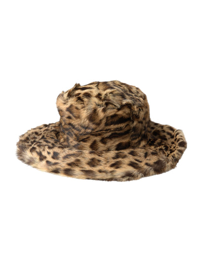 Dolce & Gabbana Brown Leopard Fur Women Bucket Hat Dolce & Gabbana