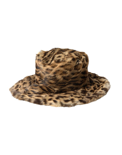 Dolce & Gabbana Brown Leopard Fur Women Bucket Hat Dolce & Gabbana