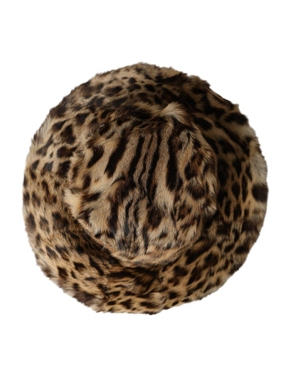 Dolce & Gabbana Brown Leopard Fur Women Bucket Hat Dolce & Gabbana