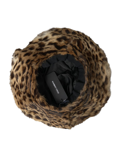 Dolce & Gabbana Brown Leopard Fur Women Bucket Hat Dolce & Gabbana