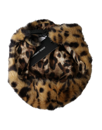 Dolce & Gabbana Brown Leopard Fur Women Bucket Hat Dolce & Gabbana