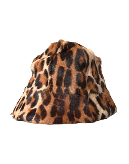 Dolce & Gabbana Brown Leopard Fur Women Bucket Hat Dolce & Gabbana