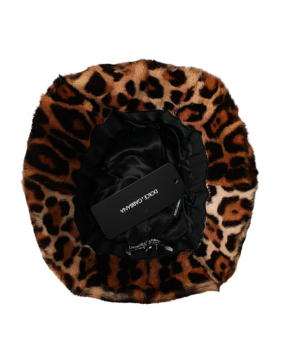 Dolce & Gabbana Brown Leopard Fur Women Bucket Hat Dolce & Gabbana