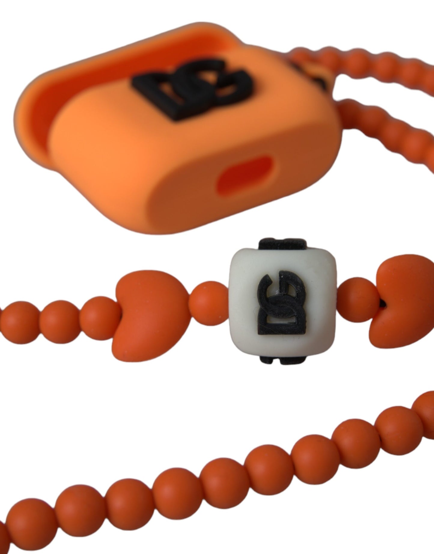 Dolce & Gabbana Orange Silicone Rubber Logo Beaded Strap Airpods Case