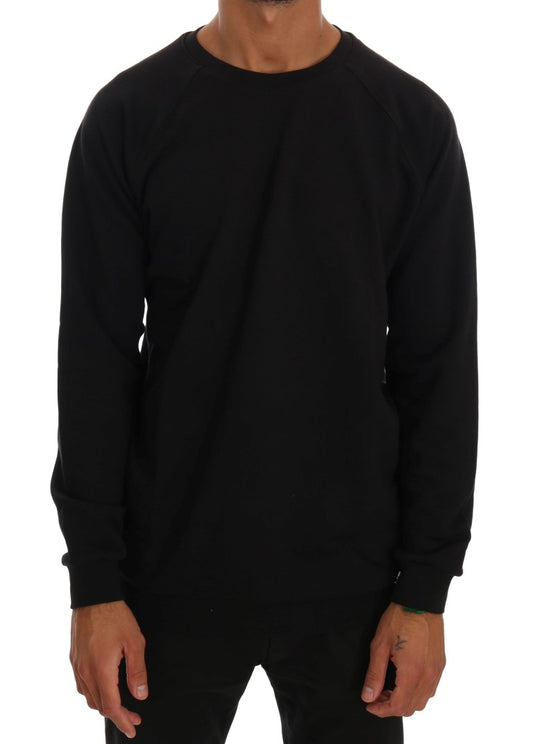 Daniele Alessandrini Elegant Black Cotton Crewneck Sweater Daniele Alessandrini