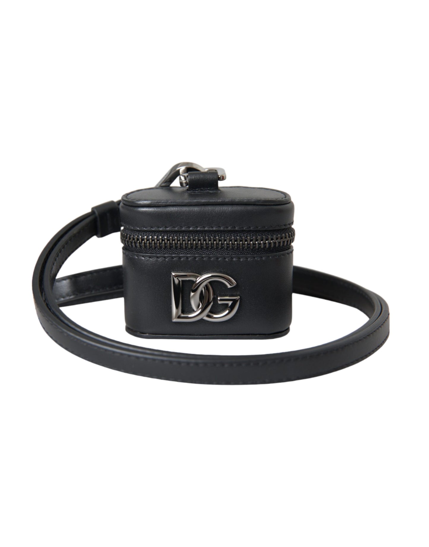 Dolce & Gabbana Black DG Logo Leather Silver Metal Airpods Case