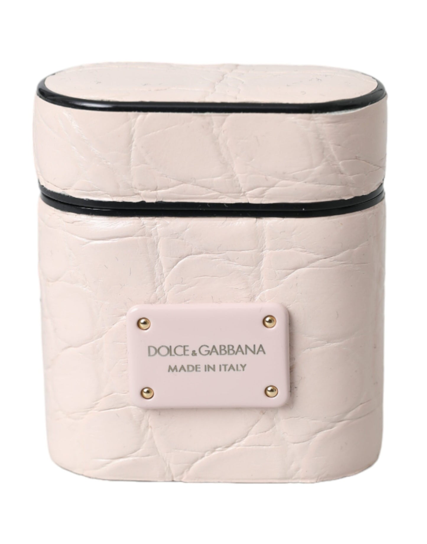 Dolce & Gabbana Light Pink Leather Metal Logo Plaque Airpods Case Dolce & Gabbana