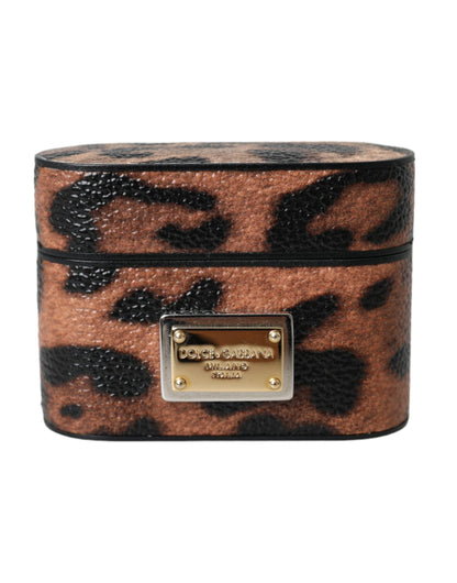 Dolce & Gabbana Brown Leopard Calf Leather Logo Plaque Airpods Case Dolce & Gabbana