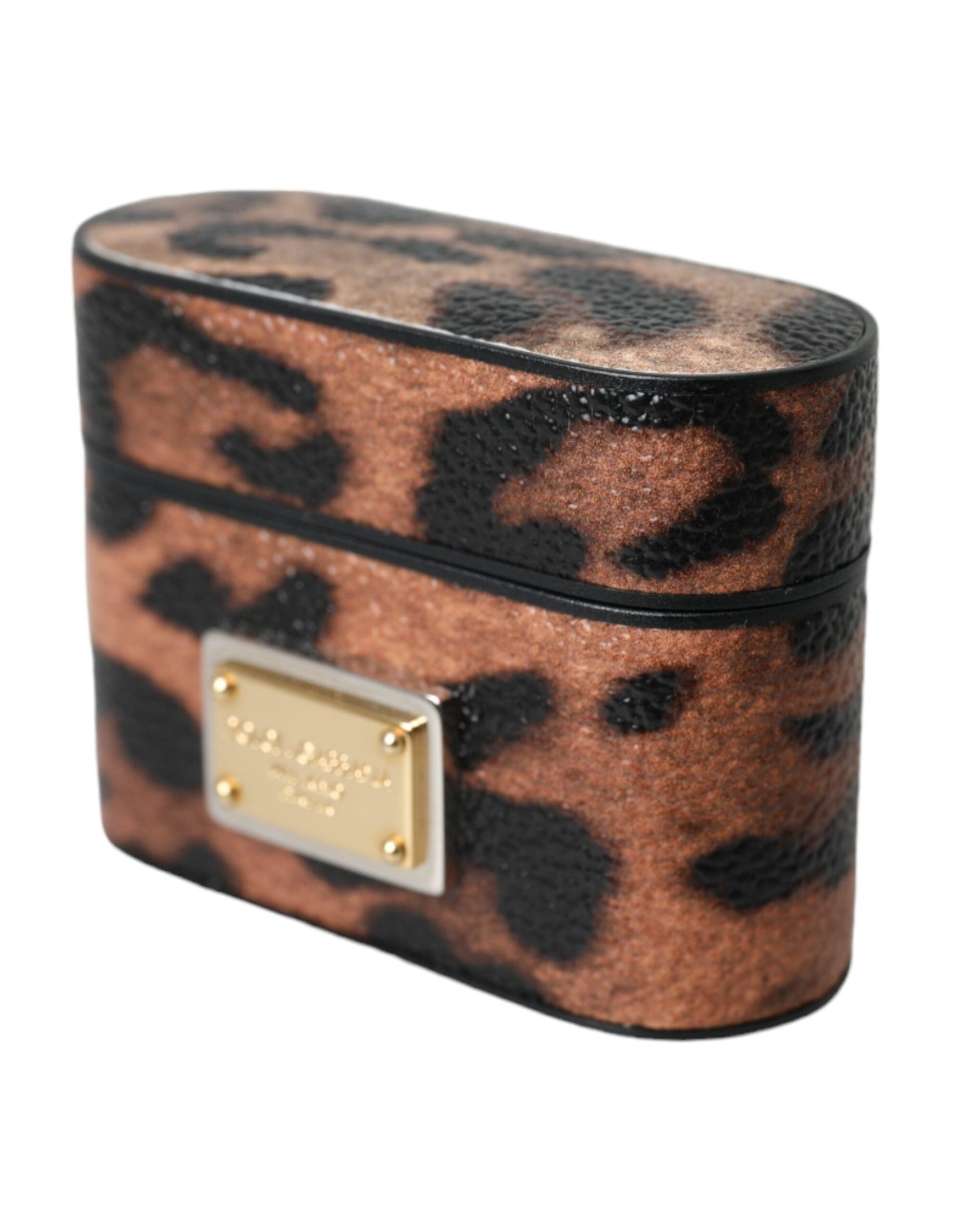 Dolce & Gabbana Brown Leopard Calf Leather Logo Plaque Airpods Case Dolce & Gabbana