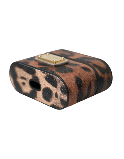 Dolce & Gabbana Brown Leopard Calf Leather Logo Plaque Airpods Case Dolce & Gabbana