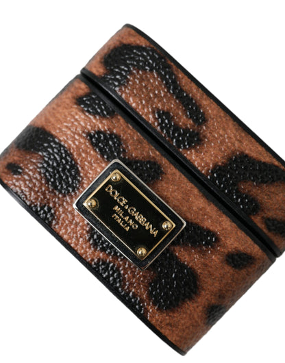 Dolce & Gabbana Brown Leopard Calf Leather Logo Plaque Airpods Case Dolce & Gabbana