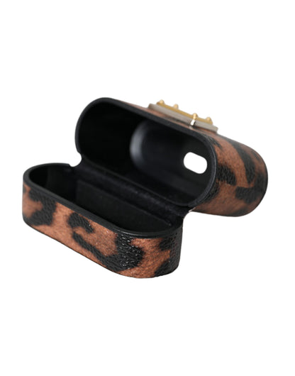 Dolce & Gabbana Brown Leopard Calf Leather Logo Plaque Airpods Case Dolce & Gabbana