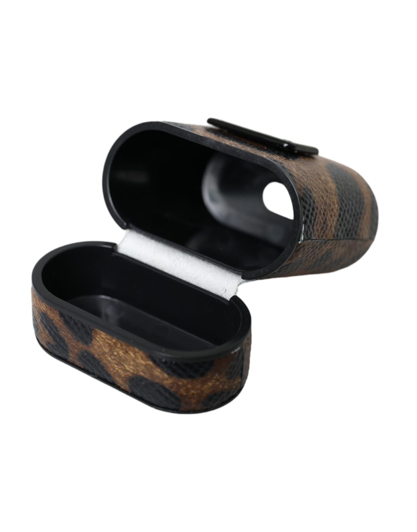 Dolce & Gabbana Brown Leopard Calf Leather Metal Logo Plaque Airpods Case Dolce & Gabbana