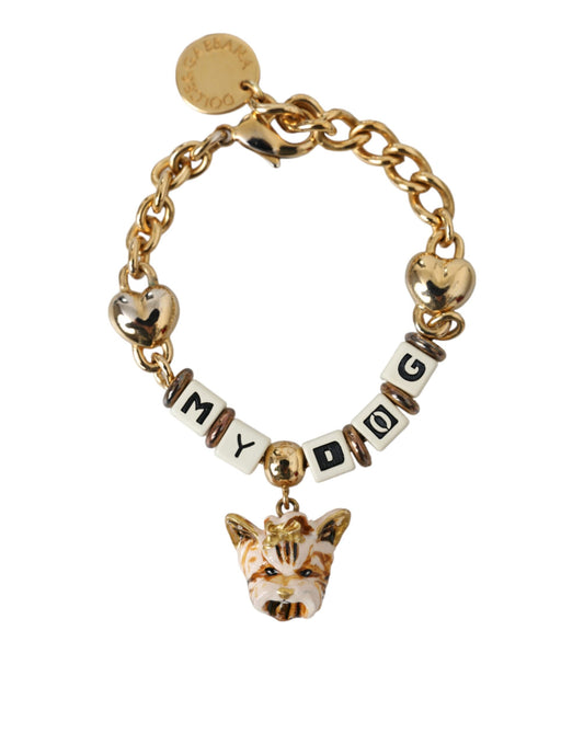 Dolce & Gabbana Gold Tone Brass Chain MY DOG Heart Bracelet Dolce & Gabbana