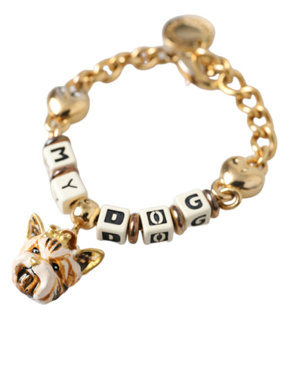 Dolce & Gabbana Gold Tone Brass Chain MY DOG Heart Bracelet Dolce & Gabbana