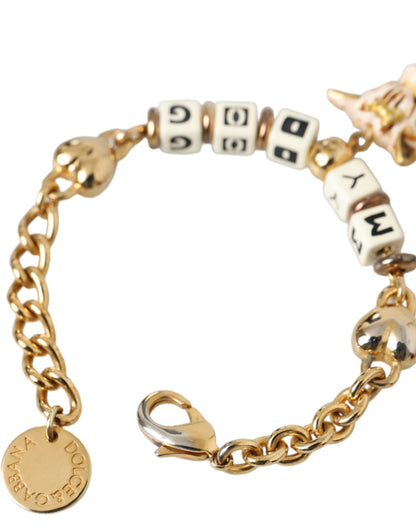 Dolce & Gabbana Gold Tone Brass Chain MY DOG Heart Bracelet Dolce & Gabbana