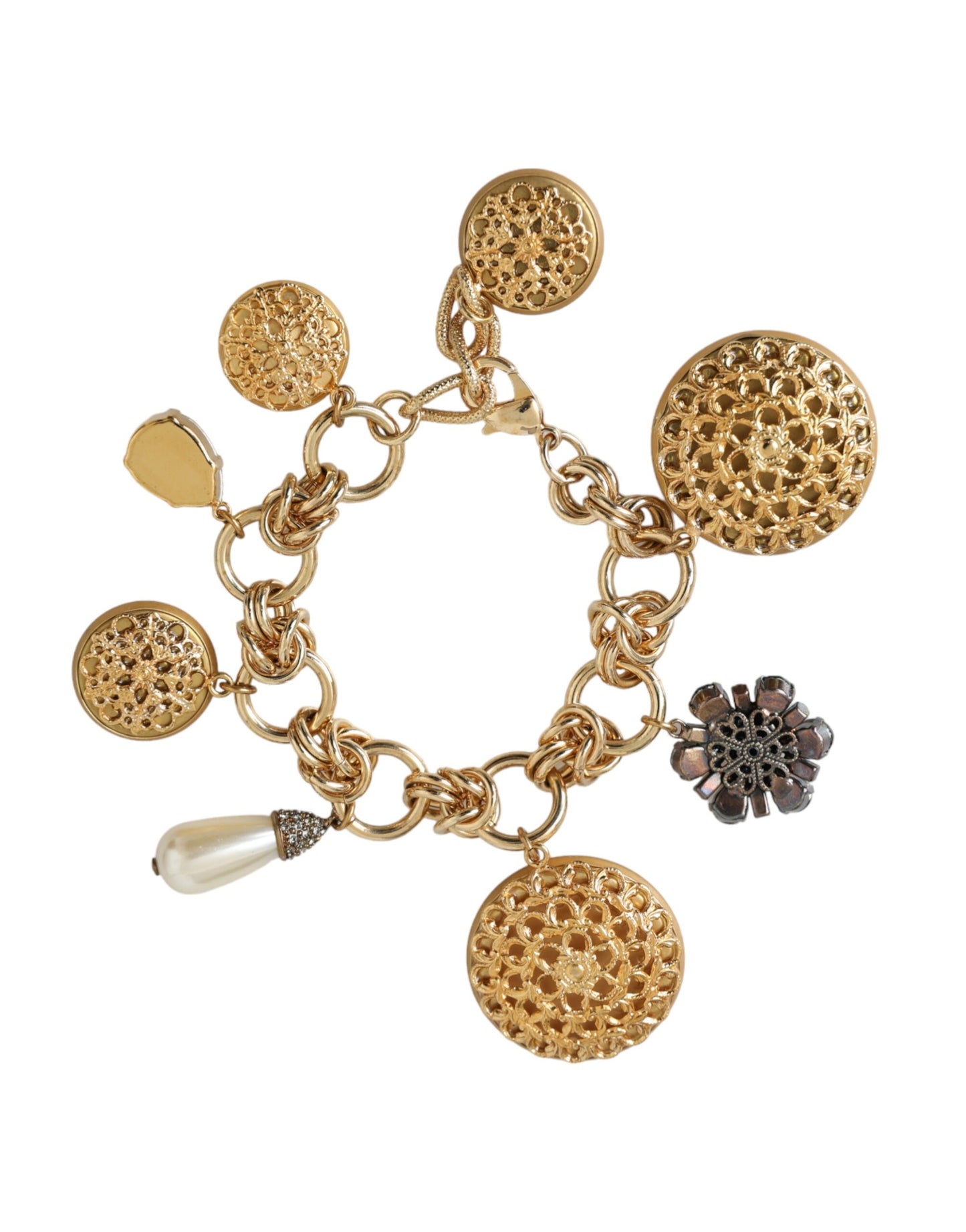 Dolce & Gabbana Gold Tone Brass Chain Crystal Women Bracelet Dolce & Gabbana