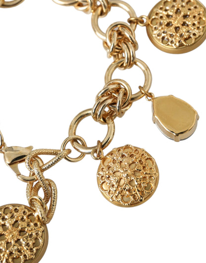 Dolce & Gabbana Gold Tone Brass Chain Crystal Women Bracelet Dolce & Gabbana