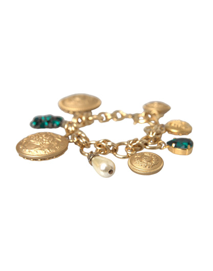 Dolce & Gabbana Gold Tone Brass Chain Crystal Women Bracelet Dolce & Gabbana