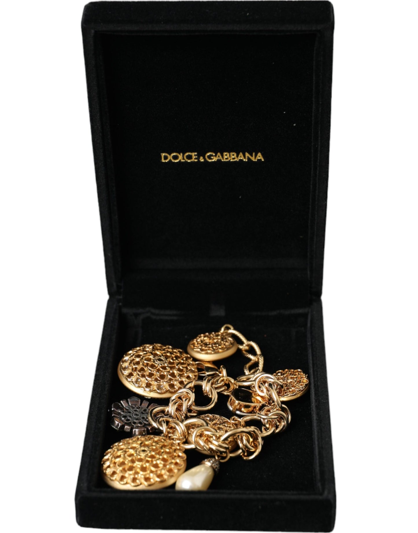 Dolce & Gabbana Gold Tone Brass Chain Crystal Women Bracelet Dolce & Gabbana