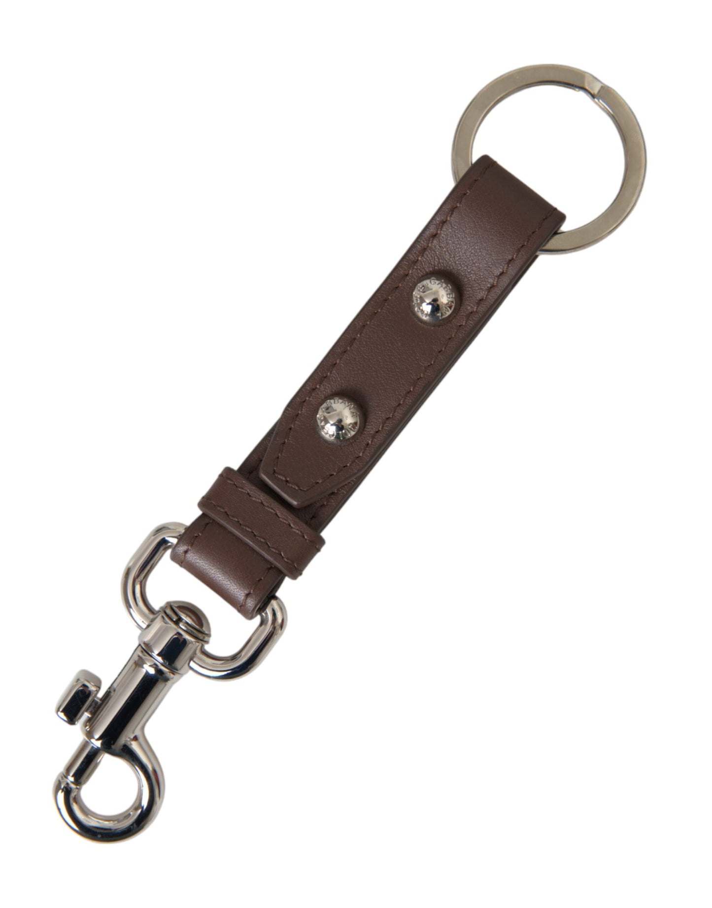 Dolce & Gabbana Brown Plain Leather Silver Brass Keyring Holder Keychain Dolce & Gabbana