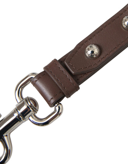 Dolce & Gabbana Brown Plain Leather Silver Brass Keyring Holder Keychain Dolce & Gabbana