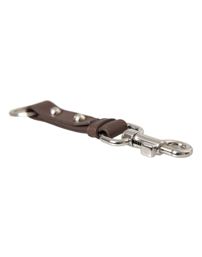 Dolce & Gabbana Brown Plain Leather Silver Brass Keyring Holder Keychain Dolce & Gabbana