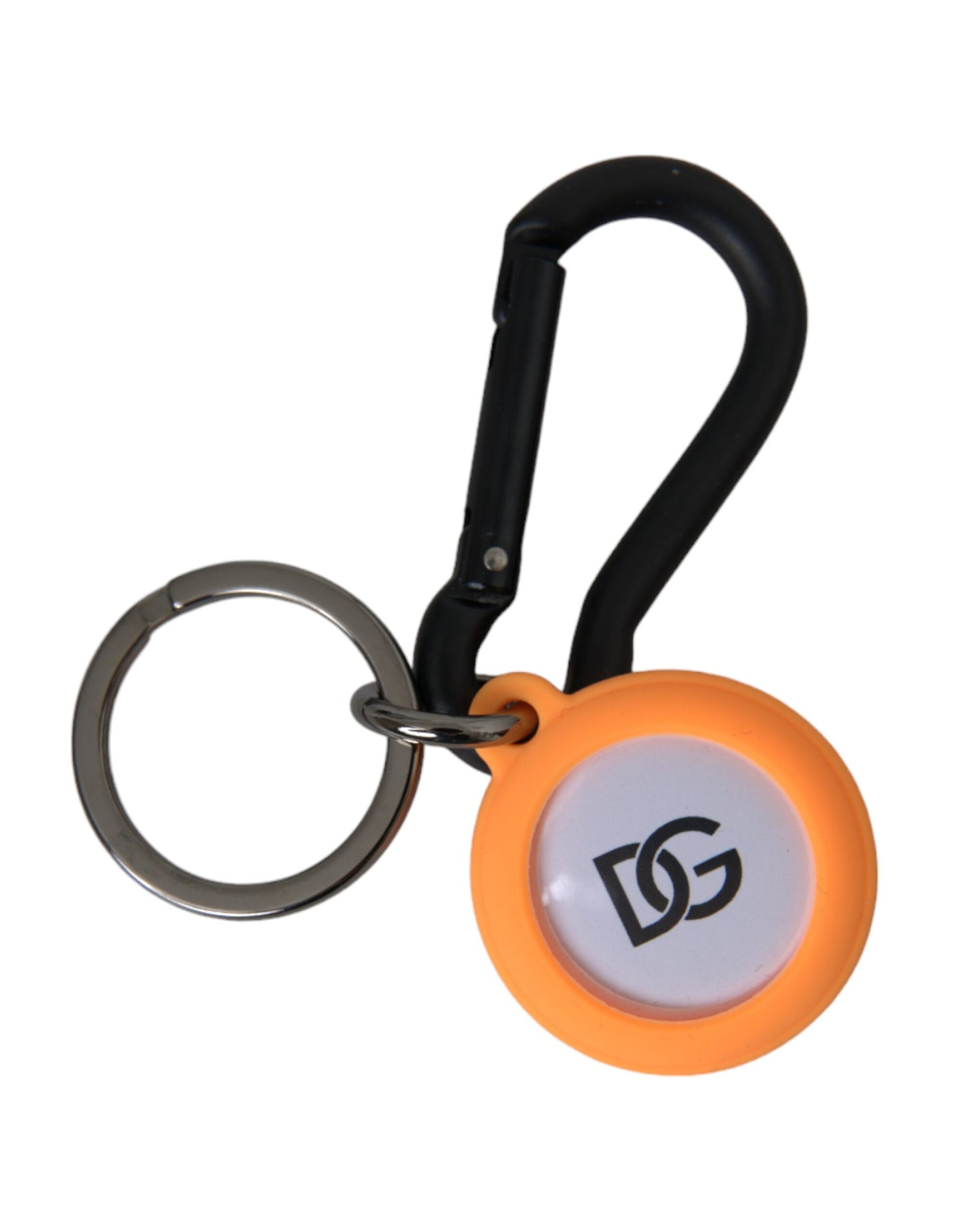 Dolce & Gabbana Orange Rubber DG Logo Round Brass Metal Keyring Keychain Dolce & Gabbana