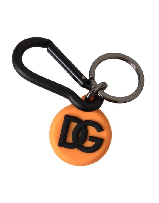 Dolce & Gabbana Orange Rubber DG Logo Round Brass Metal Keyring Keychain Dolce & Gabbana