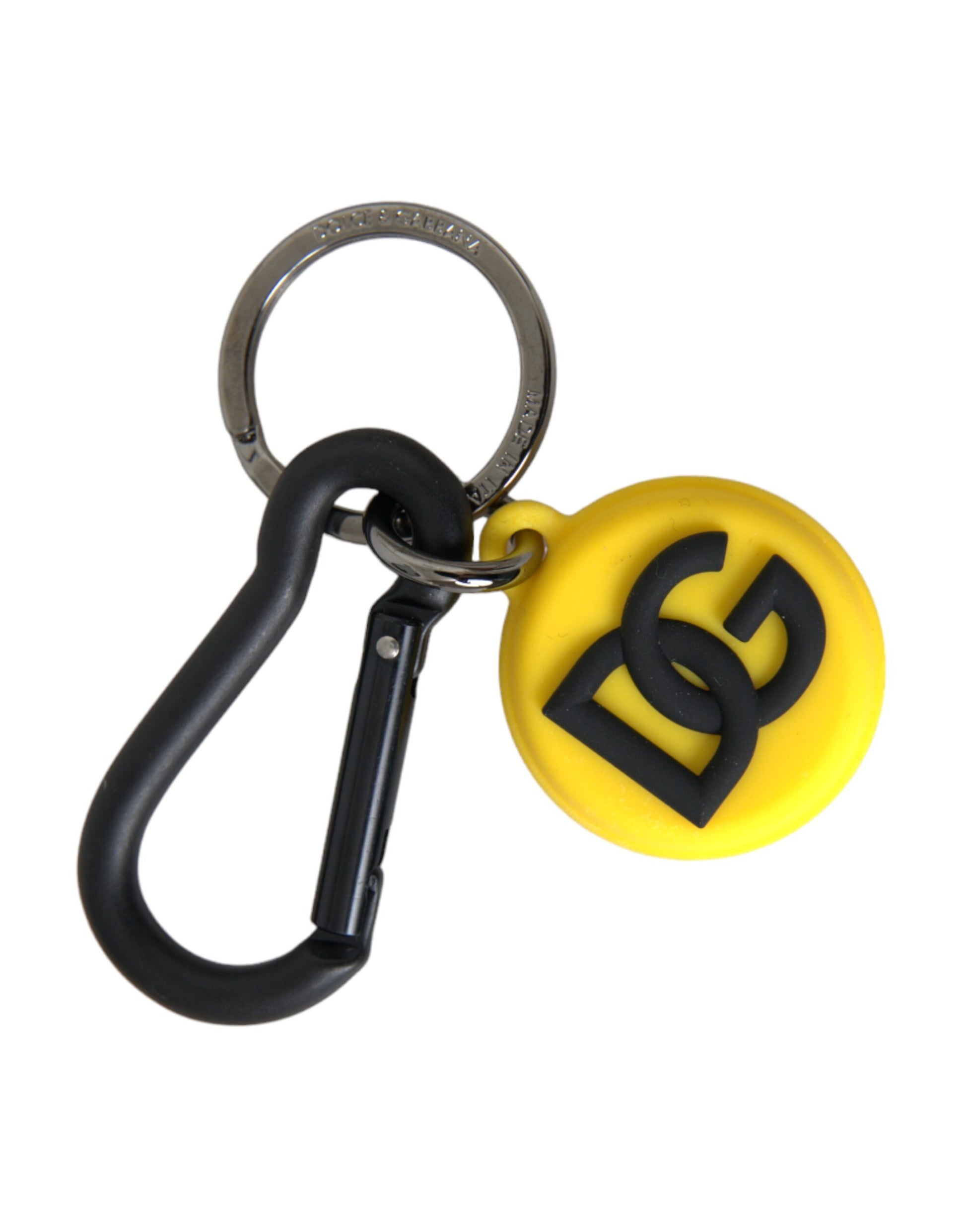 Dolce & Gabbana Yellow Rubber DG Logo Round Brass Metal Keyring Keychain